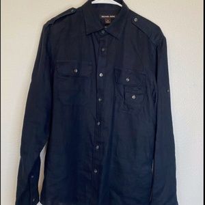 Michael Kors Blue Long Sleeve 100% Linen Shirt